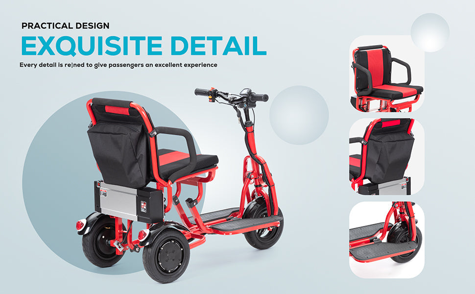 COUGAR (Red) Ultra Lightweight Folding Scooter For Adults 3 Wheeler - Portable